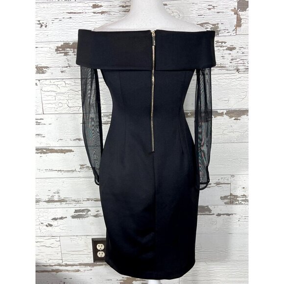 CALVIN KLEIN Off the Shoulder Cocktail Dress Black Sz 4 EUC - Picture 3 of 6